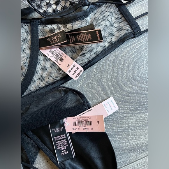 Victoria’s Secret black starburst unlined Demi bra high waisted thong panty NWT! - Picture 8 of 11